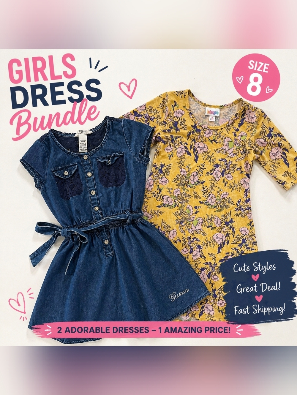 Girls Dress Bundle Size 8 GUESS Denim + LuLaRoe Floral Cute Outfit Set .